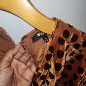 MADEWELL velvet memento ruffle sleeve top blouse leopard dot polka dot animal XS
